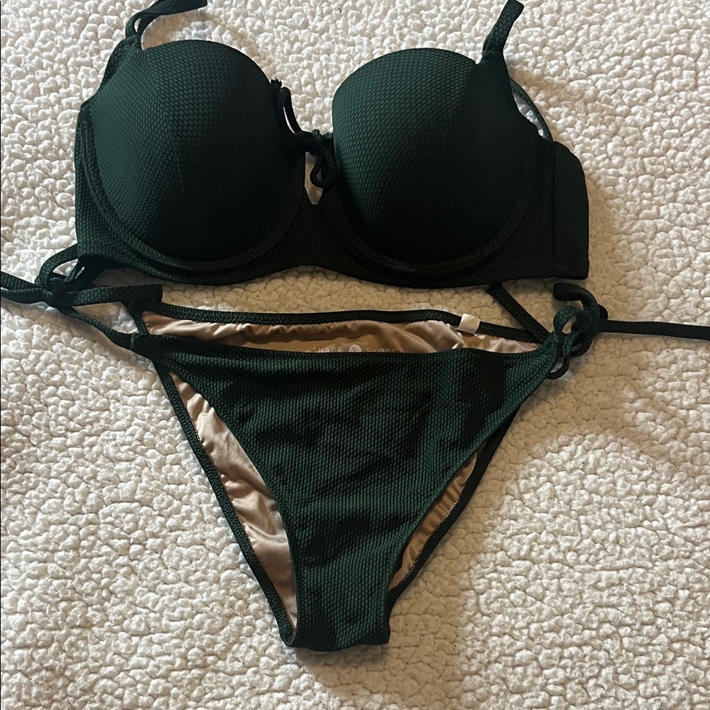 Shade & Shore Dark Green Textured Bikini Set Top 36c Bottom M